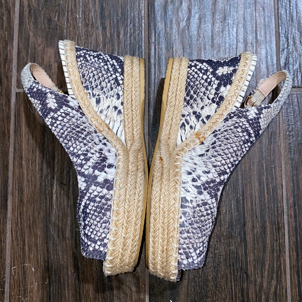 Stuart Weitzman Snake Print Open Toe Wedges - image 2